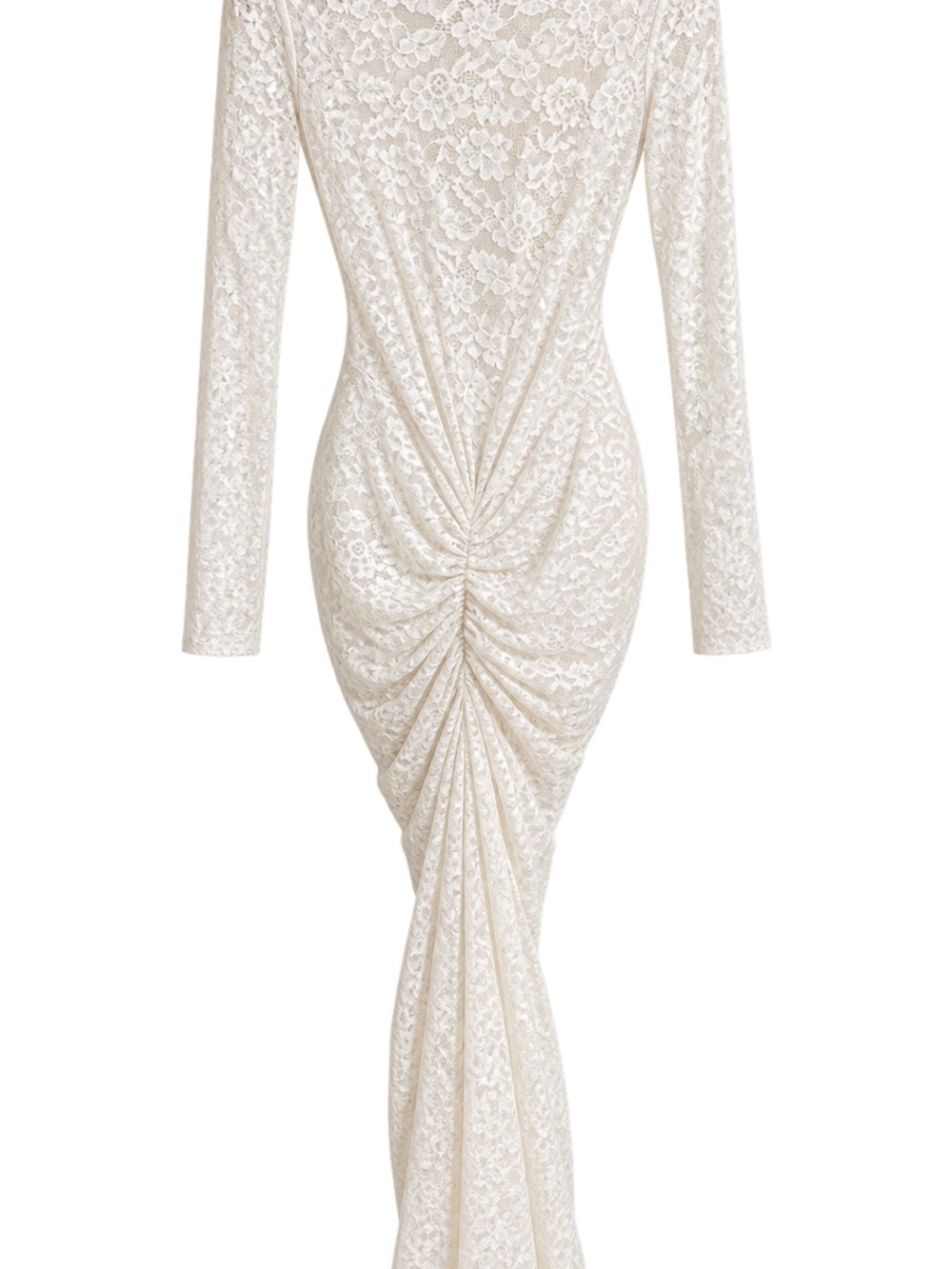 Ronny Kobo Collection Cream Lace Ruched Long-Sleeve Gown